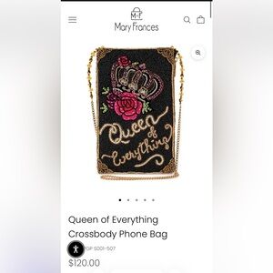 Mary Frances Black Beaded Crossbody Bag with Pink Rose & Gold Script